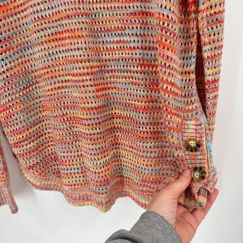 John Paul Richard Sweater Womens‎ XL Multi Open Knit Side Button Boho Space Dye